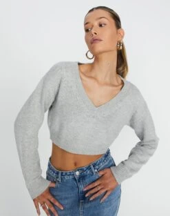 Wrap Tie Long Sleeve Knit Top -Everrastyle Shop tartt v neck crop pale grey marle front kl78966knt