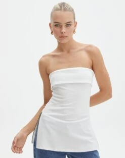 Cotton Button Up Shirt -Everrastyle Shop tatiana fold down side zip tube top milk front bv124397pln 1