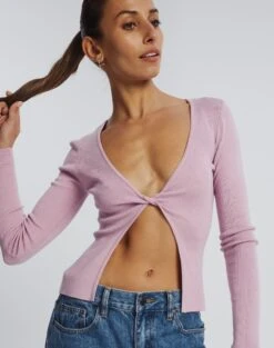 Twist Split Front Long Sleeve Knit -Everrastyle Shop travi twist front longsleeve shrinking violet imageback kl63496knt