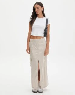 High Rise Denim Maxi Skirt -Everrastyle Shop twiggy satin cargo midi skirt what the shell front sl104188vis