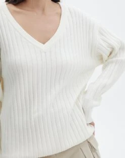 V-Neck Full Length Knit Jumper -Everrastyle Shop val v neck milk imageback kl124131ca