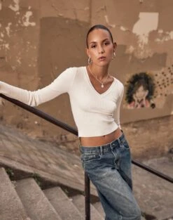 Funnel Neck Long Sleeve Crop Knit -Everrastyle Shop vance v neck milk front kl79068vn 3