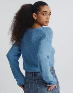 V-Neck Long Sleeve Knit Jumper 24 V-Neck Long Sleeve Knit Jumper -Everrastyle Shop vester v neck knit blue yonder back kl94441slb