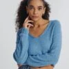 V-Neck Long Sleeve Knit Jumper -Everrastyle Shop vester v neck knit blue yonder front kl94441slb