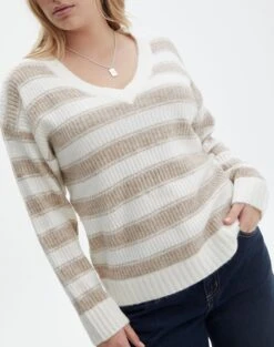 Print Knit V Neck Jumper -Everrastyle Shop vivi v neck jumper rib stripe imageback kl78867rjac