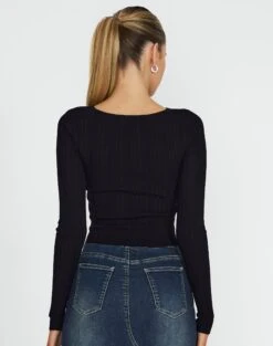 Twist Front Cut Out Long Sleeve Knit Top 24 Twist Front Cut Out Long Sleeve Knit Top -Everrastyle Shop volly varigated twist knit black back kl103057ve