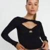 Twist Front Cut Out Long Sleeve Knit Top 1 Twist Front Cut Out Long Sleeve Knit Top -Everrastyle Shop volly varigated twist knit black front kl103057ve