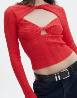 Twist Front Cut Out Long Sleeve Knit Top 30 Twist Front Cut Out Long Sleeve Knit Top -Everrastyle Shop volly varigated twist knit mulan red imageback kl103057ve
