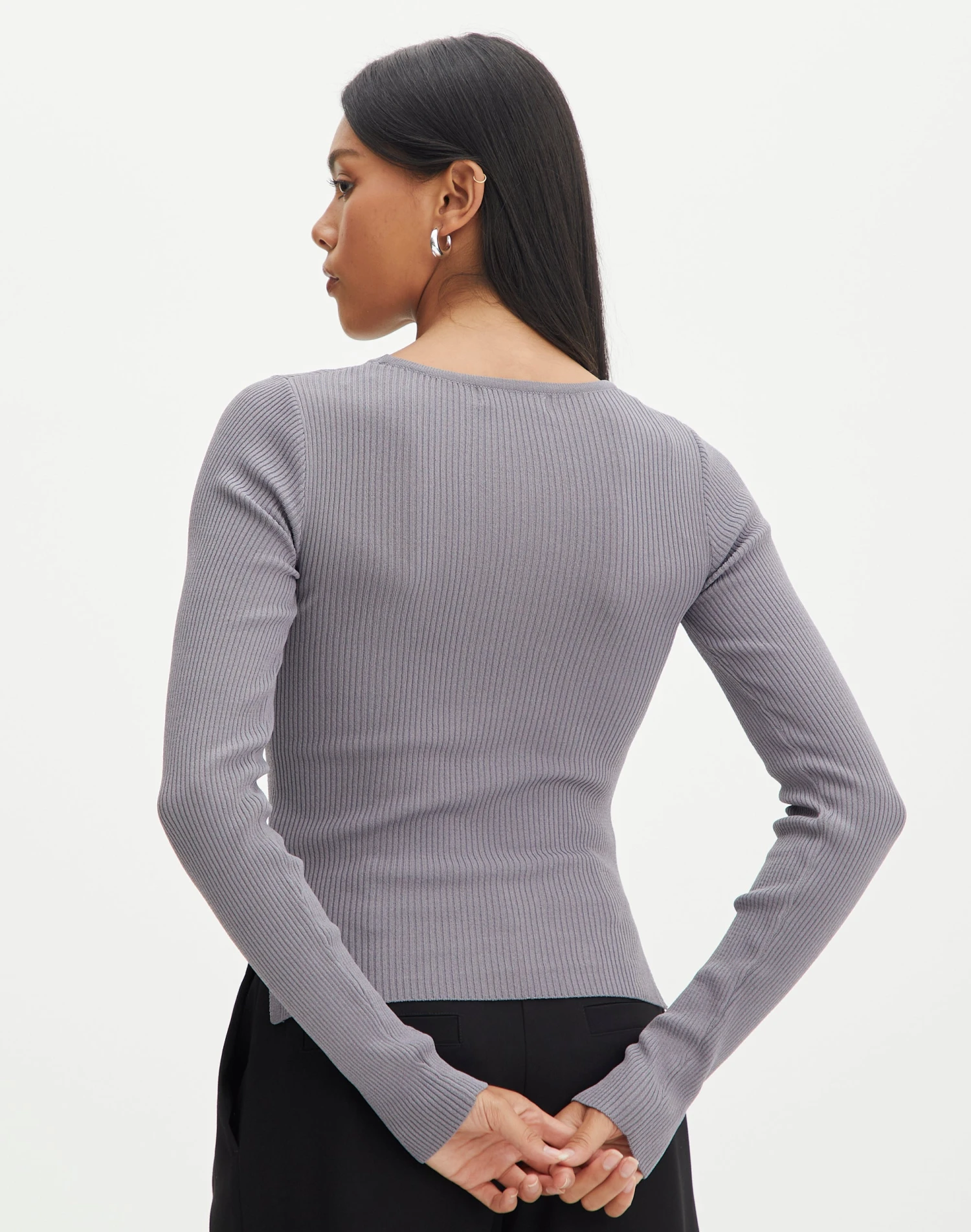Ribbed Long Sleeve Split Side Knit 4 Ribbed Long Sleeve Split Side Knit - Image 2
