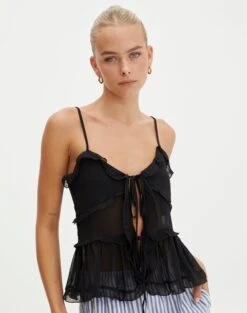 Ruffle Frill Tie Front Top 24 Ruffle Frill Tie Front Top -Everrastyle Shop willa frill black imageback bv126492peb