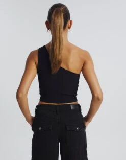 One Shoulder Ribbed Tank -Everrastyle Shop wirius one shoulder black back kv44069rib