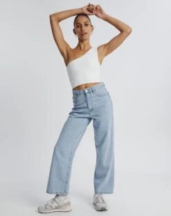 One Shoulder Ribbed Tank -Everrastyle Shop wirius one shoulder white full kv44069rib