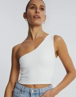 One Shoulder Ribbed Tank -Everrastyle Shop wirius one shoulder white imageback kv44069rib