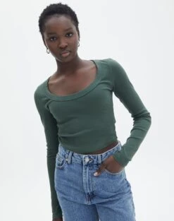 High Rise Denim Maxi Skirt -Everrastyle Shop wylie wide rib scoop thyme out front tl53892prib 2