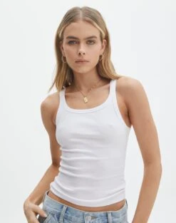 Cotton Racer Tank -Everrastyle Shop yasmin racer tank white front tv120874orib