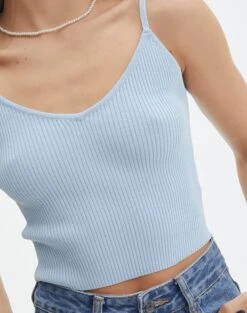 Knit V Neck Tank Top -Everrastyle Shop yves v neck tank blue bubble imageback kv125600vn