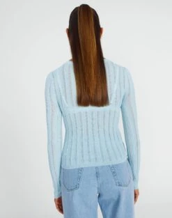 Sheer Ribbed Long Sleeve Knit Top -Everrastyle Shop zara sheer crepe crew put things on ice back kl89942sc
