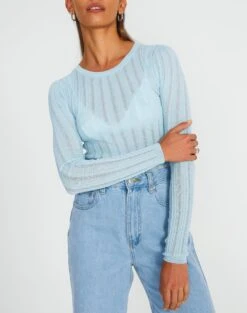 Sheer Ribbed Long Sleeve Knit Top -Everrastyle Shop zara sheer crepe crew put things on ice imageback kl89942sc
