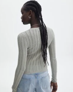 Sheer Ribbed Long Sleeve Knit Top -Everrastyle Shop zara sheer crepe crew when in sprout back kl89942sc
