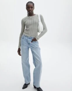 Sheer Ribbed Long Sleeve Knit Top -Everrastyle Shop zara sheer crepe crew when in sprout full kl89942sc
