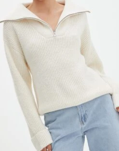 Oversized Quarter Zip Knit Jumper -Everrastyle Shop ziggy zip oversized knit bad to the bone imageback kl95134cot